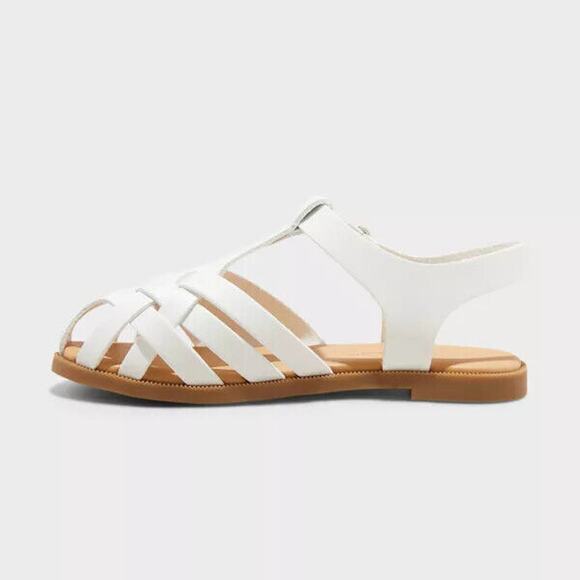 New Toddler Girls' Ella White Sandals Hook And Loop Strap Closed Toe Cat & Jack - Picture 2 of 4